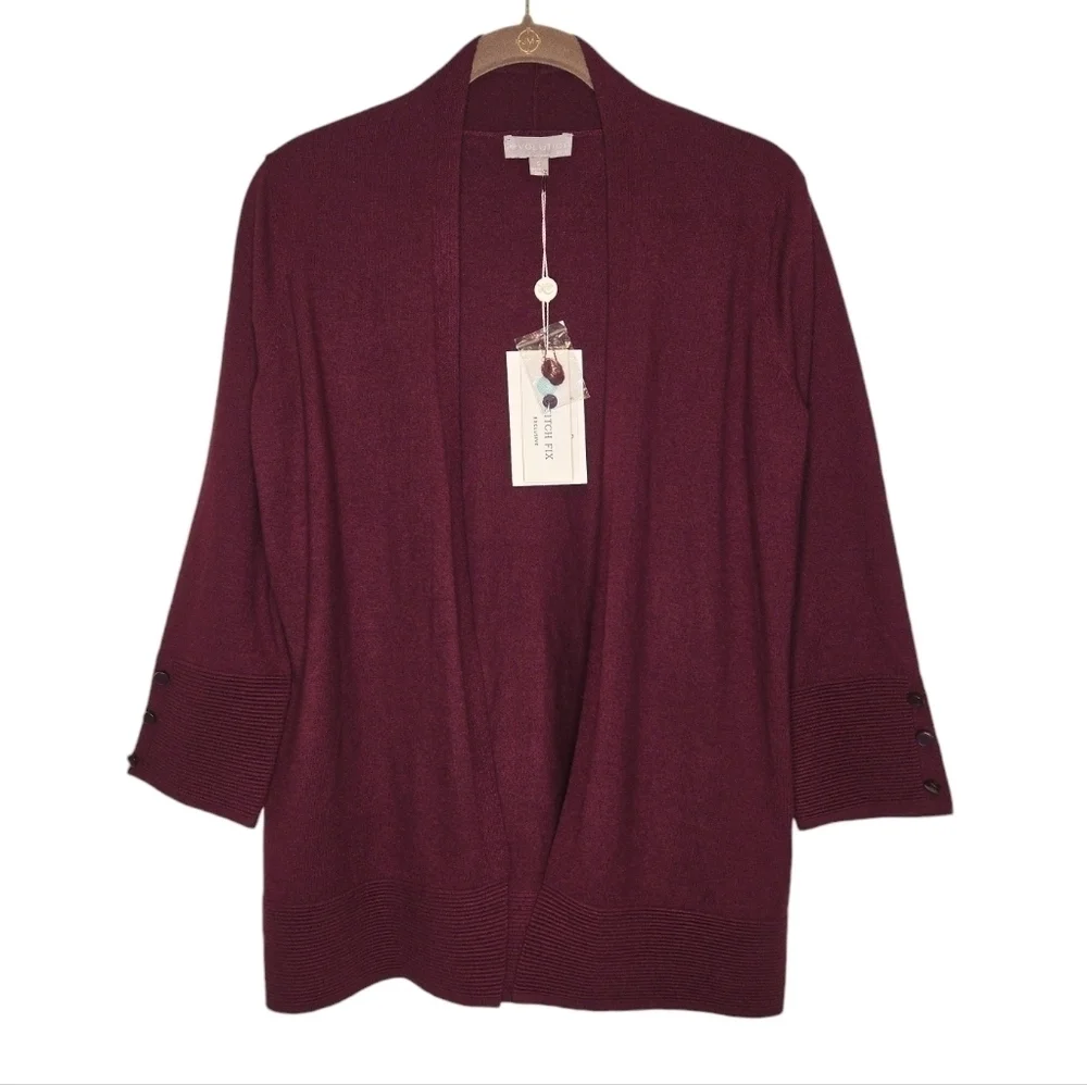 Evolution by Cyrus Open Front Ribbed Knit Detail Cardigan Size Small Ancho Chili - Picture 1 of 11